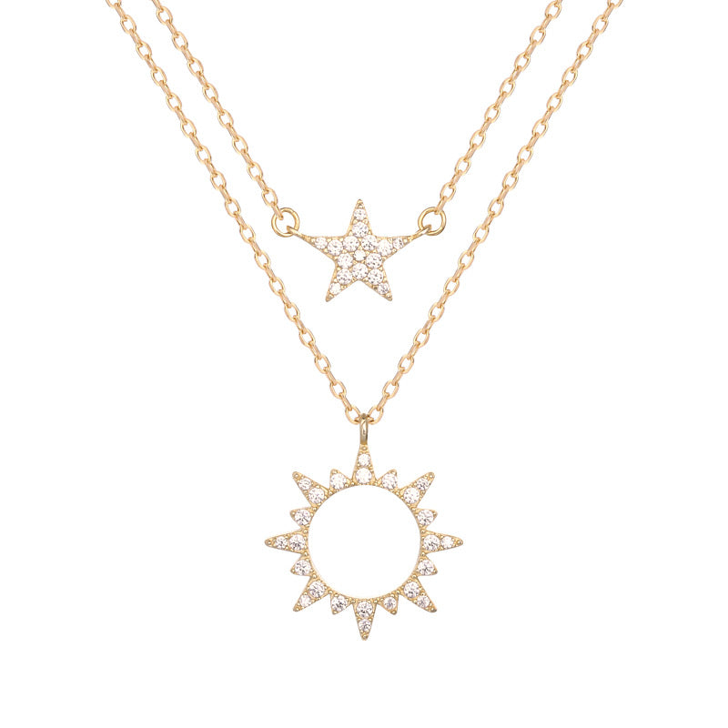Doppellagige Halskette mit Stern und Sonne aus Sterlingsilber