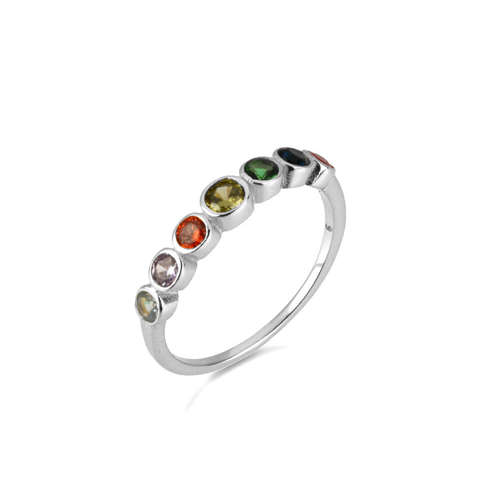 Bague en argent avec zircone cubique arc-en-ciel 7 couleurs