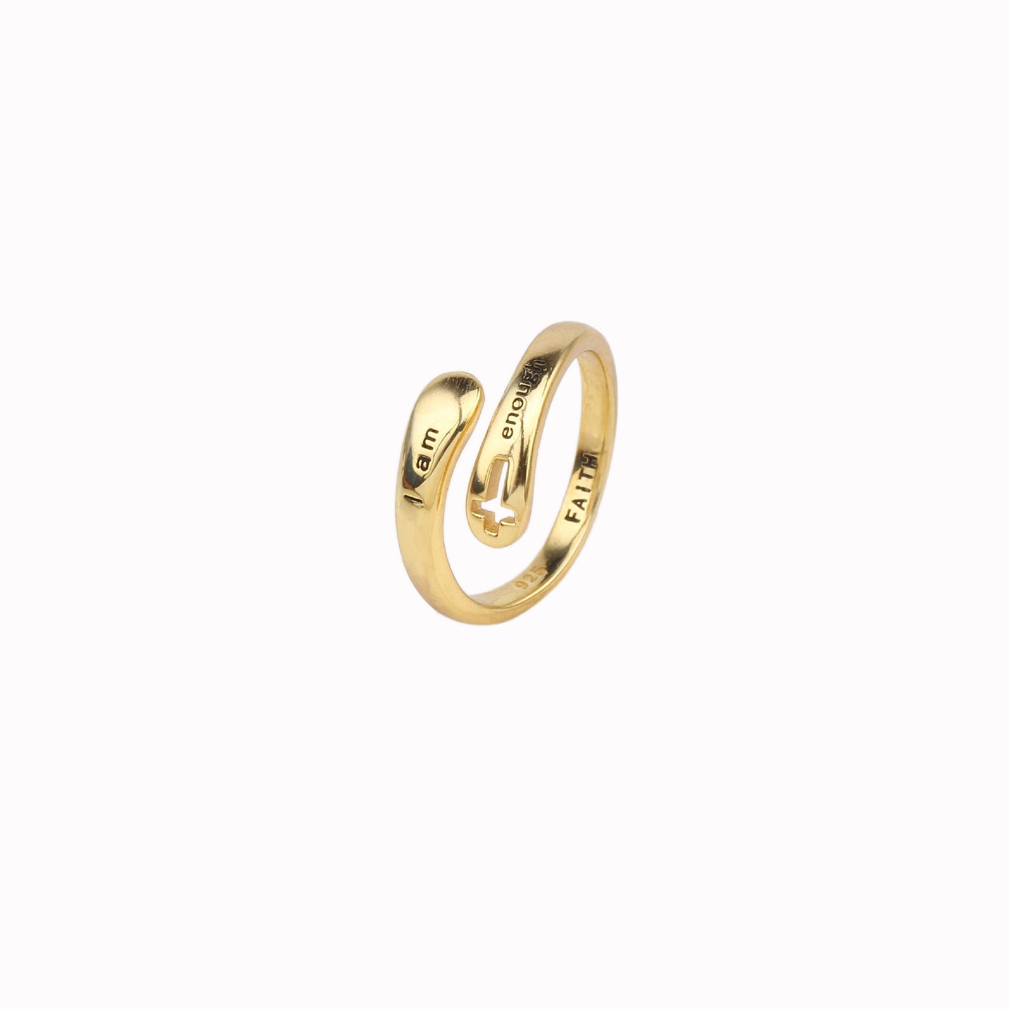 Bague en argent réglable avec croix creuse « Je suis assez foi »