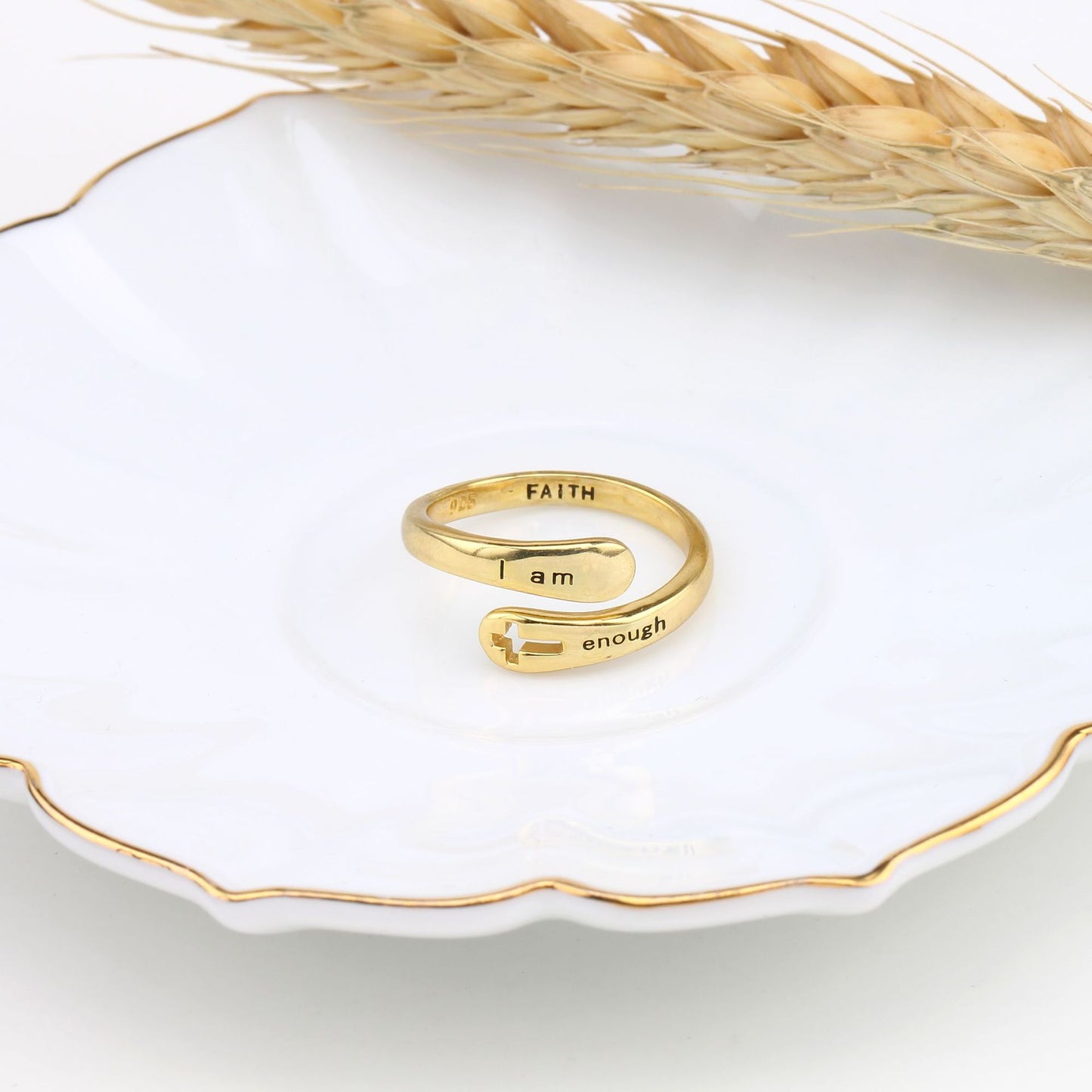 Bague en argent réglable avec croix creuse « Je suis assez foi »