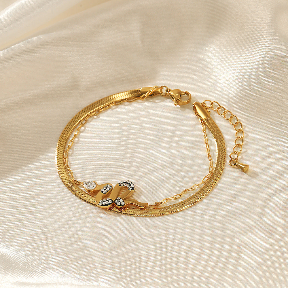 Bracelet en acier inoxydable double couche en forme de serpent