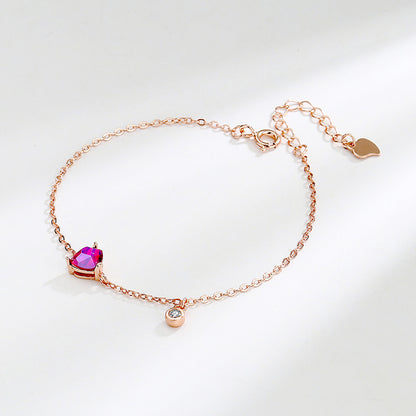 Herz-Armband aus Sterlingsilber, Roségold, Rubin-Zirkonia