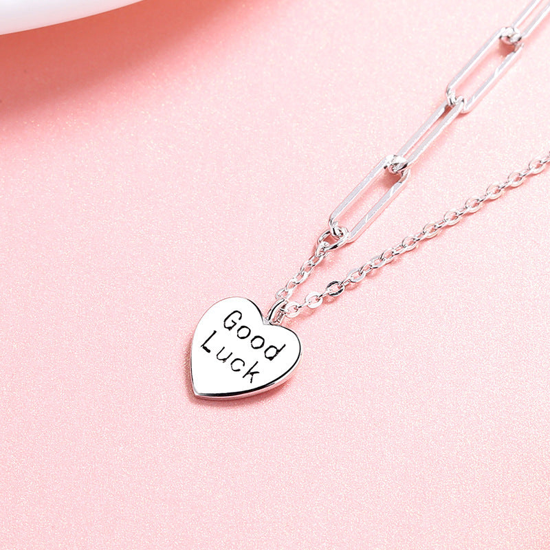 Sterling Silver “Good Luck” Heart Pendant Necklace