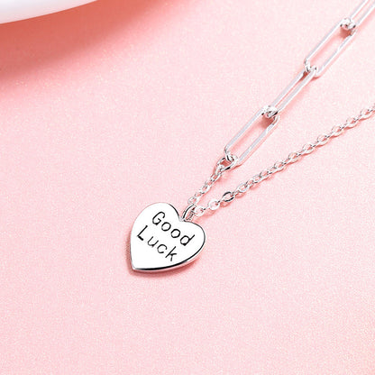 Sterling Silver “Good Luck” Heart Pendant Necklace