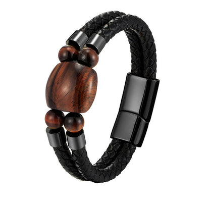 Natural Tigers Eye Leather Woven Bracelet