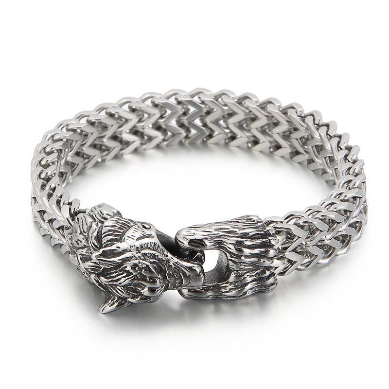 Titanium Steel Punk Style Wolf Head Bracelet