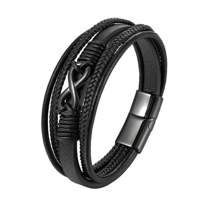 Titanium Steel Braided Leather Figure 8 Magnetic Clasp Bracelet