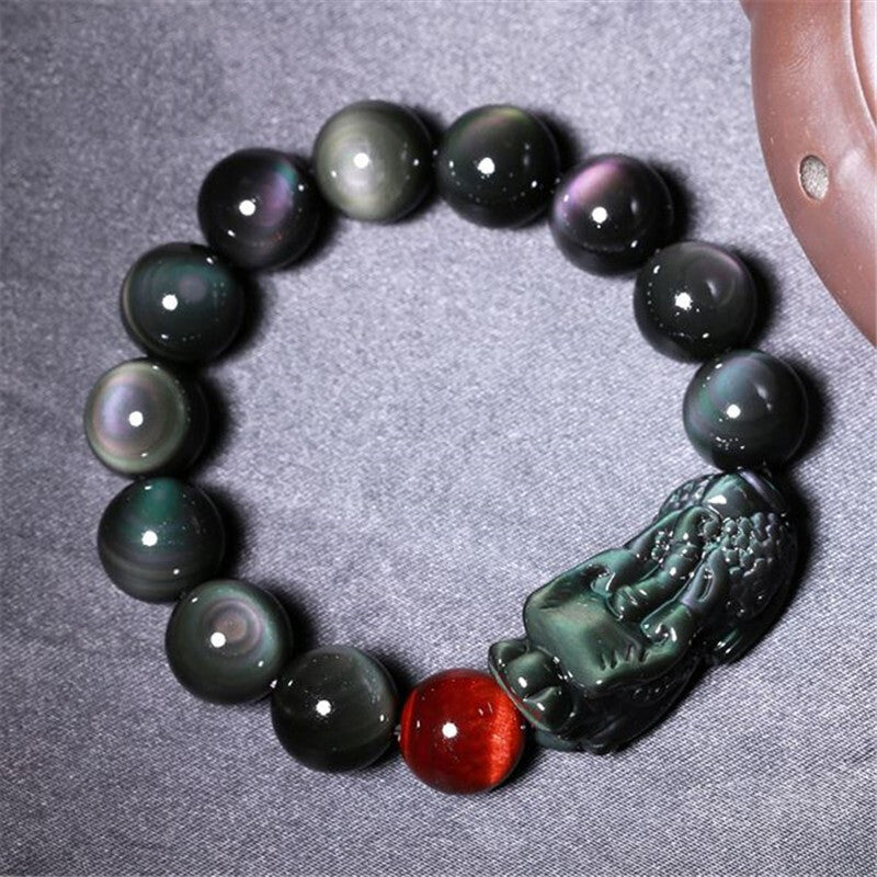 Bracelet obsidienne yeux arc-en-ciel naturels