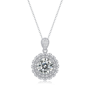 Sterling Silver 5 Carat Moissanite Sunflower Pendant Necklace