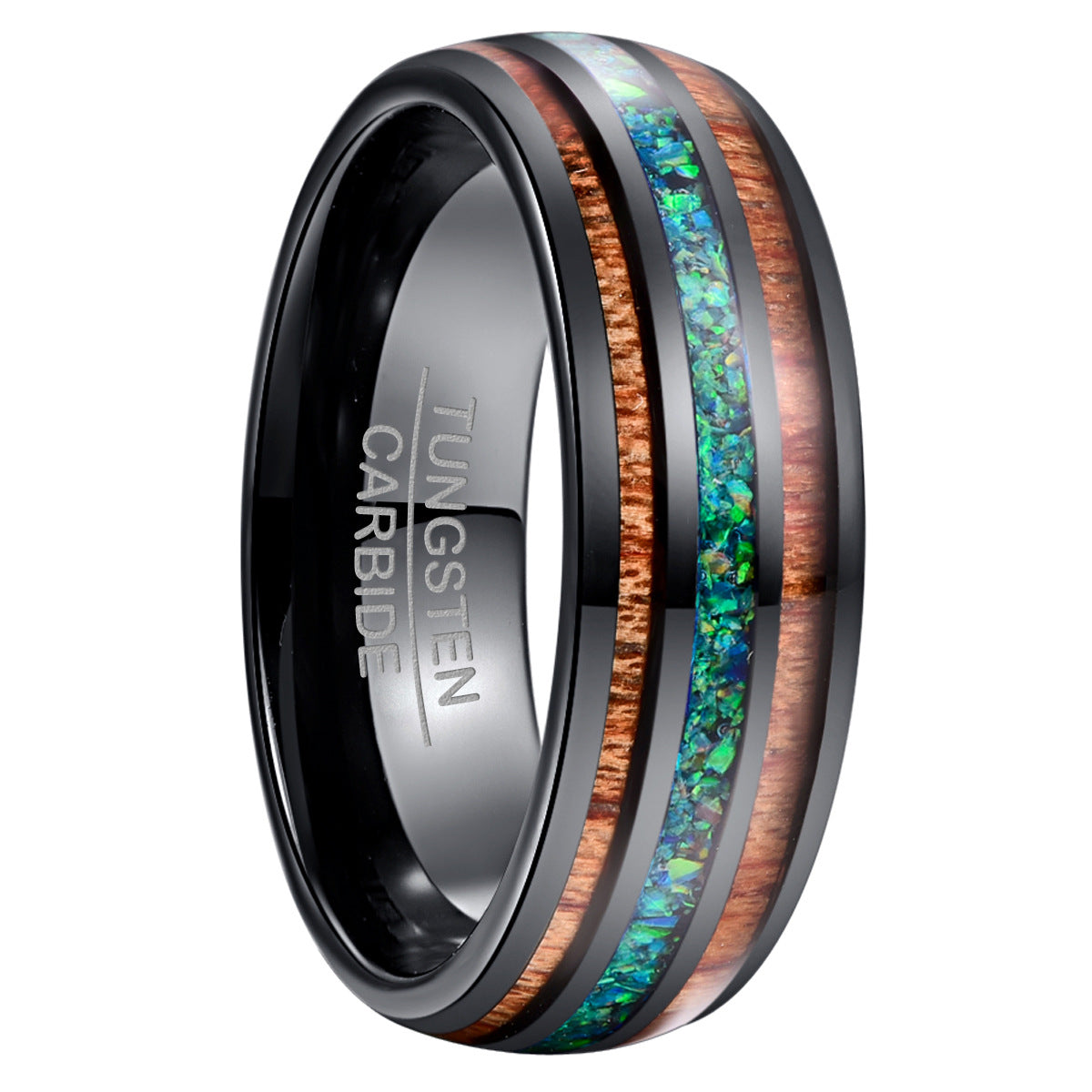 Black Two Acacia Wood Tungsten Steel Ring