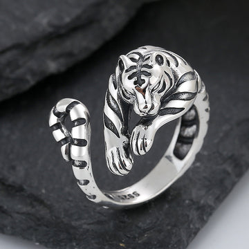 Vintage Tiger Shape Adjustable Silver Ring