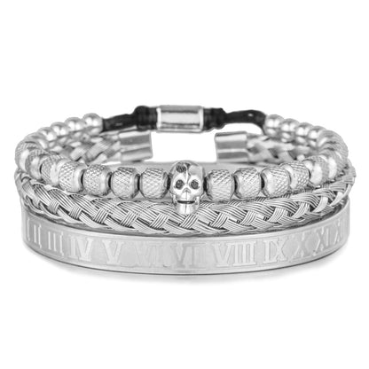 Titanium Steel Vintage Zirconia Openwork Braided Bracelet Set of Three